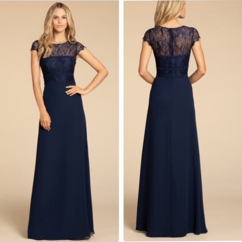 Hayley Paige Occasions Navy Lace Maxi Dress